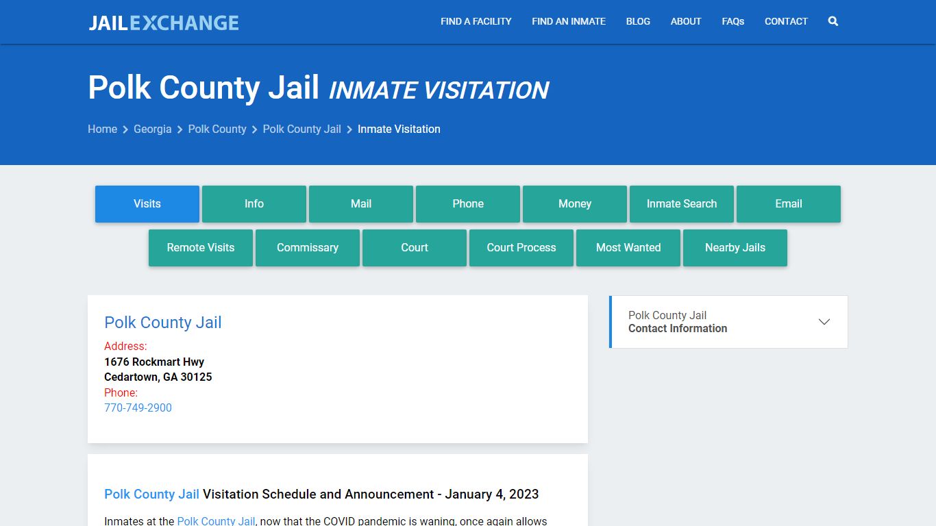 Inmate Visitation - Polk County Jail, GA - Jail Exchange